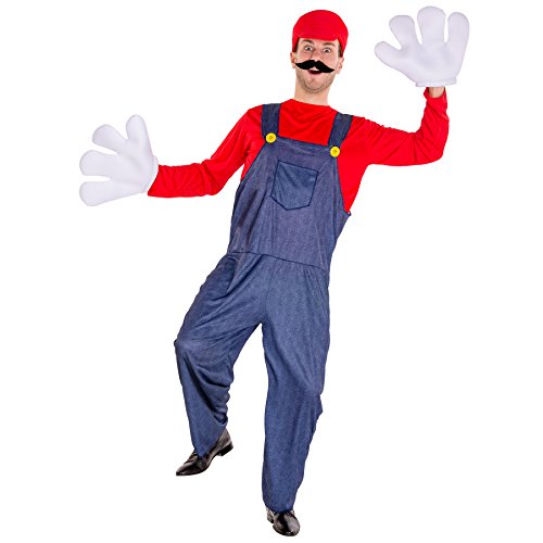 dressforfun 900011 Herrenkostüm Super Klempner mit Latzhose in Jeansoptik, Langarmshirt, Mütze, Schnurrbart und Handschuhen (S) von dressforfun