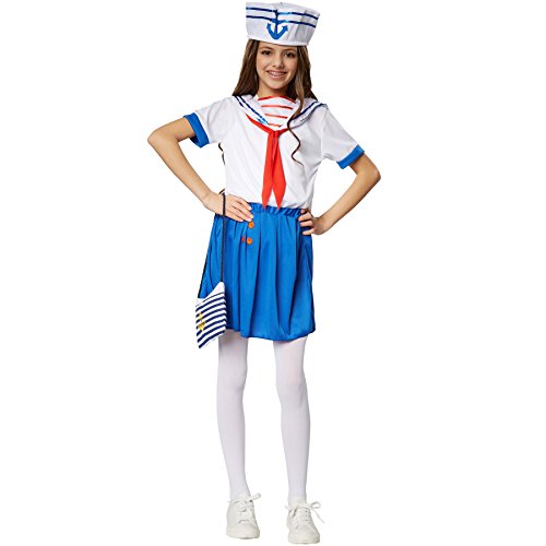 dressforfun 900269 - Mädchenkostüm Marine Girl, kurzärmeliges Oberteil und kurzer, bequemer Rock, inkl. süßem Hütchen mit Anker-Emblem (164 | Nr. 301490) von dressforfun
