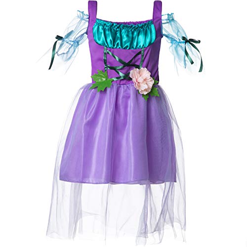 dressforfun 900344 - Mädchenkostüm Zauberblumen Fee, Kleid in kräftigem Lila mit blauen und türkisen Elementen (140 | Nr. 301707) von dressforfun