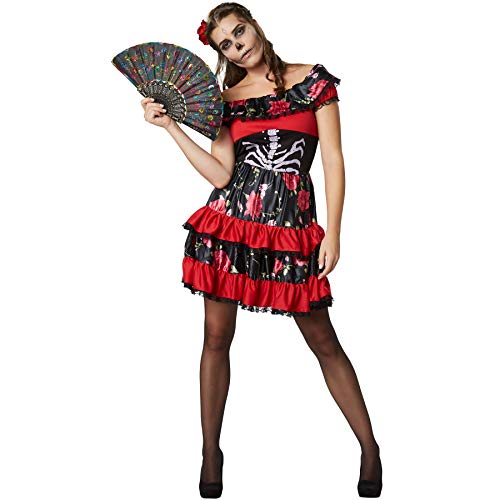 dressforfun 900417 - Damenkostüm gruselige Señorita, Sexy Carmen-Kleid inkl. Rosenspange und Fächer (L | Nr. 302012) von dressforfun