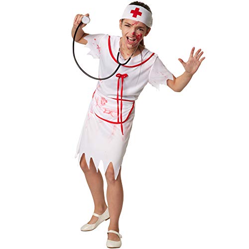 dressforfun 900427 - Mädchenkostüm gruselige Krankenschwester, Kurzkleid in Weiß mit Blutflecken (116 | Nr. 302195) von dressforfun