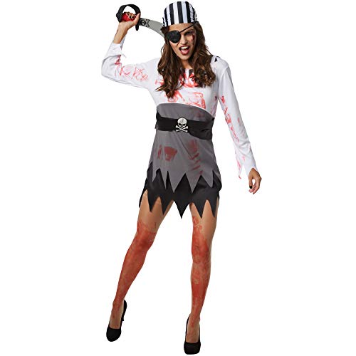 dressforfun 900438 - Damenkostüm gruselige Seeräuberin, Einteiliges Piratenkostüm mit Blutflecken (S | Nr. 302250) von dressforfun