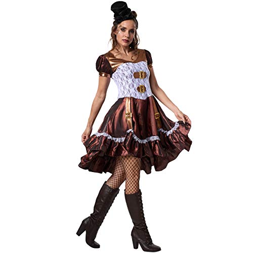 dressforfun 900484 - Damenkostüm Steampunk Lady, Kurzärmeliges Satinkleid in hellen und dunklen Farbtönen (M | Nr. 302301) von dressforfun