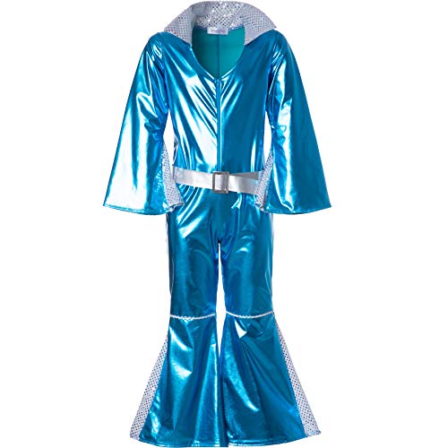 dressforfun 900495 - Mädchenkostüm glitzerndes Disco Starlet, Einteiler aus neonblauem Glanzstoff inkl. Gürtel (104 | Nr. 302363) von dressforfun