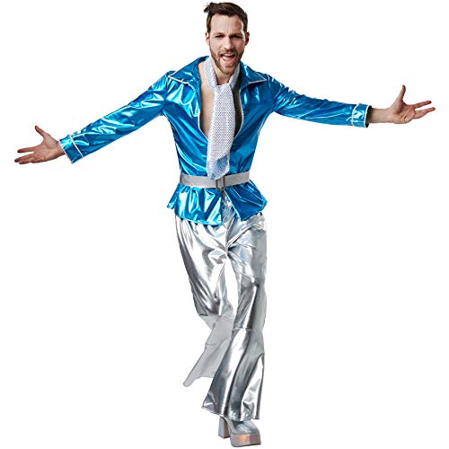 dressforfun 900501 - Herrenkostüm Disco Master, Schillerndes Disco-Outfit aus Glanzstoff mit Gürtel und Halstuch (L | Nr. 302399) von dressforfun