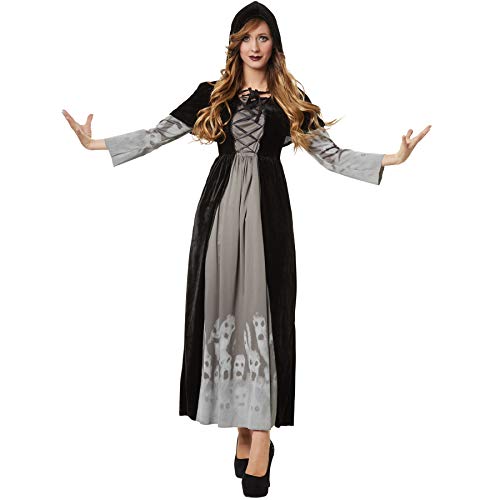 dressforfun 900509 - Damenkostüm machtvolle Magierin, Langes Gewand aus schwarzem Samt inkl. Kapuzencape (L | Nr. 302409) von dressforfun