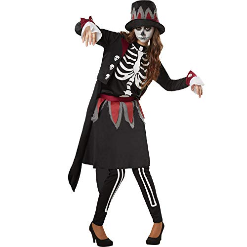 dressforfun 900510 - Damenkostüm gruselige Skull Lady, Vornehmes Kostüm im Skull-Look inkl. Hut mit Satinband (L | Nr. 302414) von dressforfun