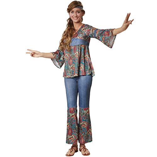 dressforfun 900522 - Damenkostüm Hippi Girl Harmony, Outfit in Jeans- und Ornamentenoptik inkl. Stirnband (S | Nr. 302608) von dressforfun