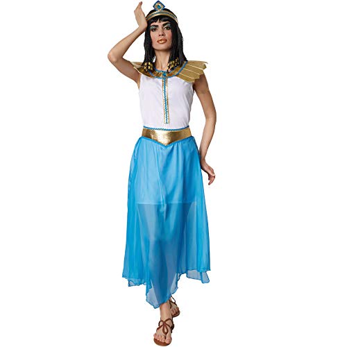 dressforfun 900562 Damenkostüm Betörende Pharaonin Hatschepsut, Ägyptisches Kostüm in weißen, blauen und goldenen Farben (L| Nr. 302702) von dressforfun