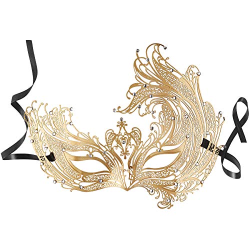dressforfun 900880 Venezianische Metall Maske mit Strass, filigrane Damen Augenmaske, sexy Lace Maskerade für Maskenball Karneval Fasching Party Halloween - diverse Farben - (gold | Nr. 303524) von dressforfun