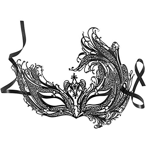 dressforfun 900880 Venezianische Metall Maske mit Strass, filigrane Damen Augenmaske, sexy Lace Maskerade für Maskenball Karneval Fasching Party Halloween - diverse Farben - (schwarz | Nr. 303526) von dressforfun