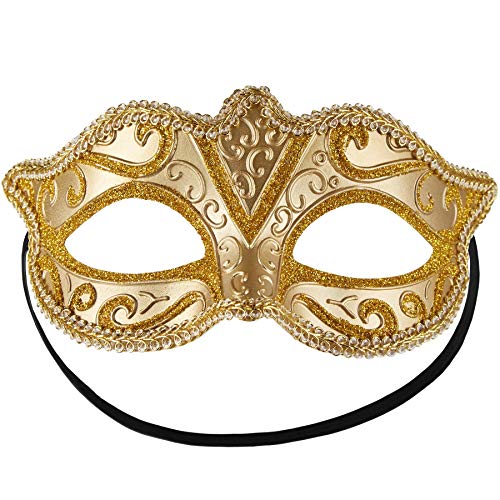 dressforfun 900881 Venezianische Maske für Damen, Augenmaske mit Muster und Zierborte für Maskenball Party Fasching Karneval Halloween - diverse Farben - (gold | Nr. 303527) von dressforfun