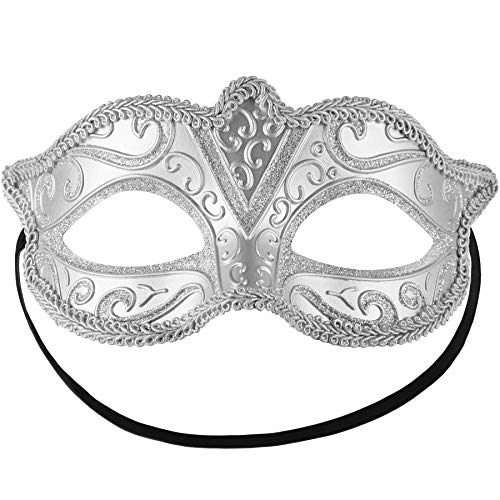 dressforfun 900881 Venezianische Maske für Damen, Augenmaske mit Muster und Zierborte für Maskenball Party Fasching Karneval Halloween - diverse Farben - (silber | Nr. 303528) von dressforfun