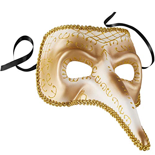 dressforfun 900889 Venezianische Maske mit langer Nase und Verzierungen, Unisex Schnabelmaske, Halbmaske für Maskenball Fasching Karneval Halloween Kostüm - diverse Farben - (gold | Nr. 303552) von dressforfun