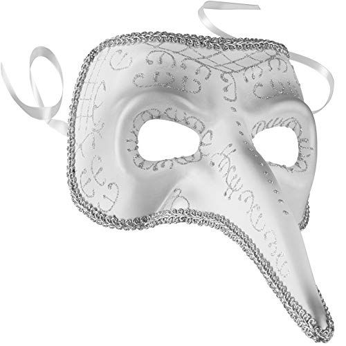 dressforfun 900889 Venezianische Maske mit langer Nase und Verzierungen, Unisex Schnabelmaske, Halbmaske für Maskenball Fasching Karneval Halloween Kostüm - diverse Farben - (silber | Nr. 303553) von dressforfun