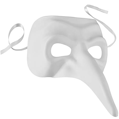 dressforfun 900890 Venezianische Maske mit langer Nase, Unisex Schnabelmaske, einfarbige Augenmaske für Maskenball Party Fasching Karneval Halloween - diverse Farben - (weiß | Nr. 303555) von dressforfun