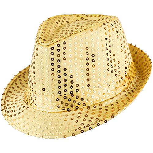 dressforfun 901028 Unisex Pailletten Glitzer Hut, breite Krempe, feines Hutband - diverse Farben - (gold | Nr. 304575 dressforfun 901028 Unisex Pailletten Glitzer Hut, breite Krempe, feines Hutband - diverse Farben - (gold | Nr. 304575 von dressforfun