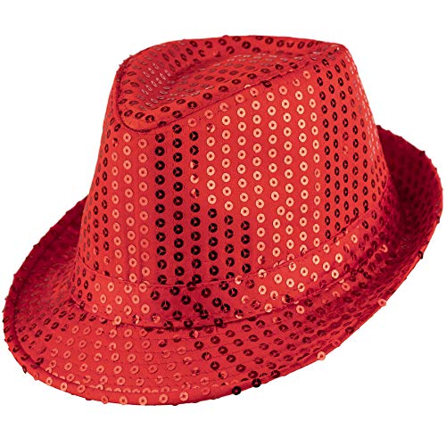 dressforfun 901028 Unisex Pailletten Glitzer Hut, breite Krempe, feines Hutband - diverse Farben - (rot | Nr. 304577) von dressforfun