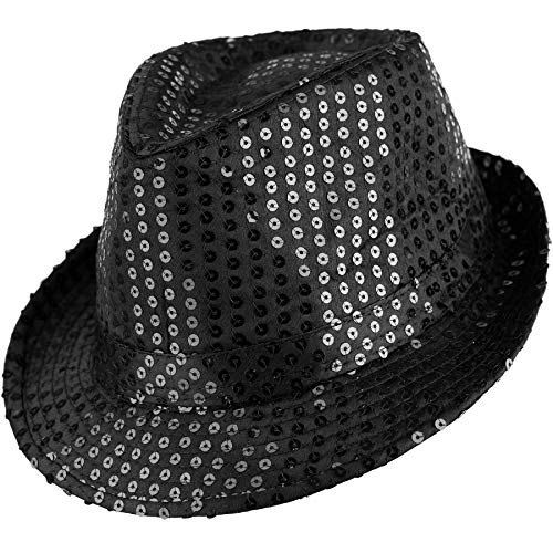 dressforfun 901028 Unisex Pailletten Glitzer Hut, breite Krempe, feines Hutband - diverse Farben - (schwarz | Nr. 304574) von dressforfun