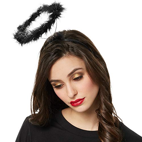 dressforfun 901031 Heiligenschein, Perfektes Accessoire für Engelskostüm, feine Federn und Silberstreifen - diverse Farben - (schwarz | Nr. 303427) von dressforfun
