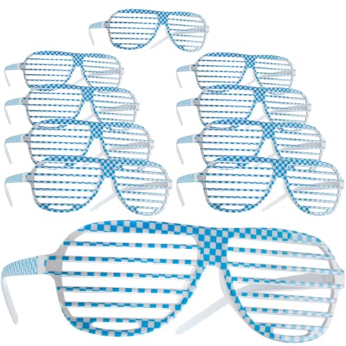 dressforfun retro Brille, Party Sonnenbrille, zweifarbig, für 90er Jahre Party, Oktoberfest, Ballermann Mottopartys, Fotobox Accessoires, Festival Gadget - Gitterbrille blau/weiß, 10er Set von dressforfun