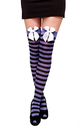 DRESS ME UP - W-001-bb Karneval Fasching Cosplay Strümpfe Overknee Kniestrümpfe Ringelstrümpfe Girly Schwarz Blau gestreift von dressmeup