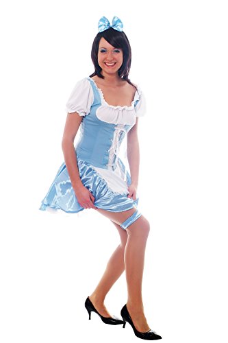 dressmeup Damenkostüm: Hellblaues Dirndl Zofe Maid Zimmermädchen Dienstmagd mit Haarreifen und Halsband/Fußband L009 von dressmeup
