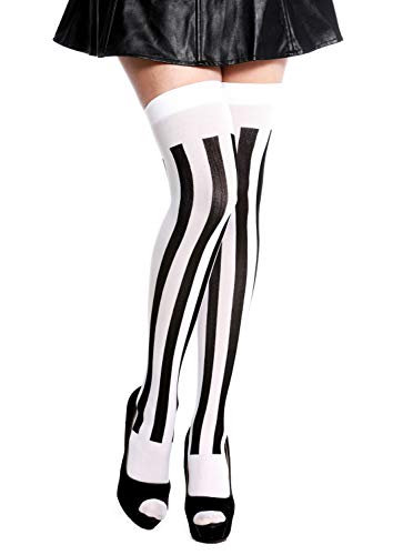dressmeup K0811-black&White Strümpfe Damenstrümpfe Overknees Halloween Karneval vertikal gestreift Schwarz Weiß von dressmeup