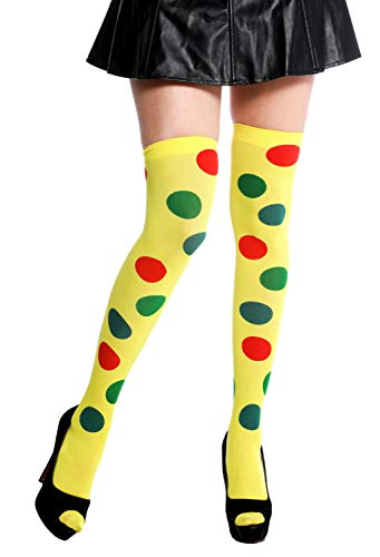 dressmeup K0817 Strümpfe Damenstrümpfe Overknees Halloween Karneval Clown gelb Punkte bunt Polka Dots von dressmeup