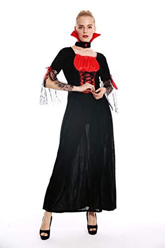 dressmeup W-0279 Kostüm Damen Frauen Halloween Karneval Böse Fee Vampirin Kleid lang schwarz rot M von dressmeup