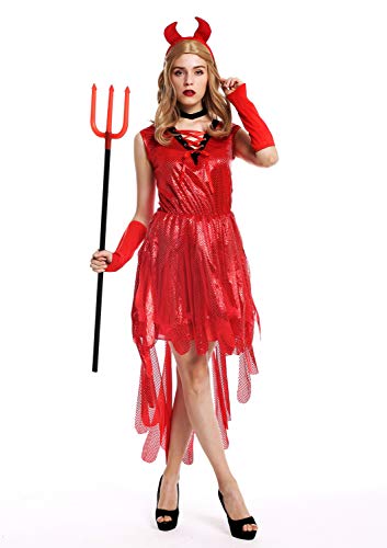 dressmeup W-0283 Kostüm Damen Frauen Halloween Karneval Teufelin Dämonin Hexe Hörner Kleid rot S von dressmeup