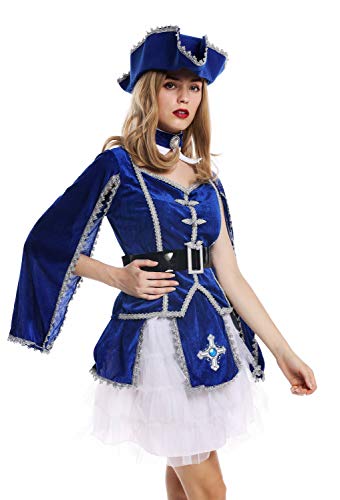 dressmeup W-0284 Kostüm Damen Frauen Karneval Barock Soldat Musketier Edelfrau Hut blau M von dressmeup