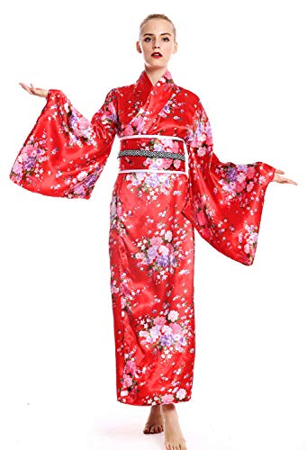 dressmeup W-0289-Kostüm Damen Frauen Karneval Geisha Japanerin Chinesin Kimono rot Kirschblüten M/L von dressmeup