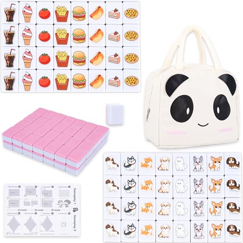 drizzle Mahjong Spielsteine, 65 Spielsteine, 30 mm, Bedienungsanleitung (evtl. nicht in deutscher Sprache), Panda-Tasche, Mahjong-Fliesenspiel-Sets von drizzle