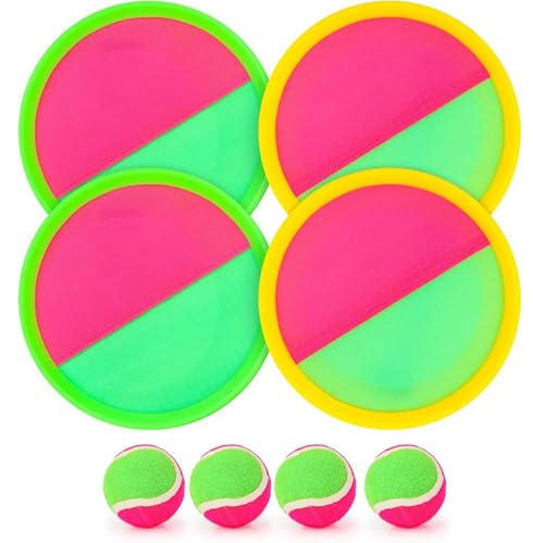 DS. DISTINCTIVE STYLE Klettball-Spielset für draußen – Outdoor-Spiele für Kinder, Strand- und Poolspielzeug, Wurf- und Fangspiel mit 4 Schlägern & 4 Bällen von ds. distinctive style