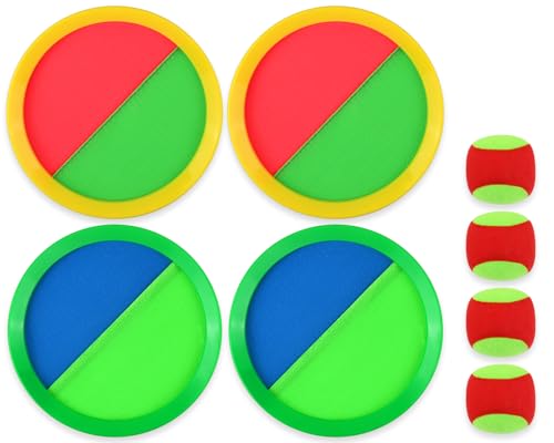 DS. DISTINCTIVE STYLE Klettball-Spielset für draußen – Outdoor-Spiele für Kinder, Strand- und Poolspielzeug, Wurf- und Fangspiel mit 4 Schlägern & 4 Bällen von ds. distinctive style