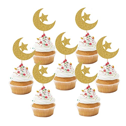Cupcake Topper Eid Mubarak Cupcake Topper Sticks Glitter Eid Kuchendekorationen Muslimparty liefert Mondstern von dsbdrki