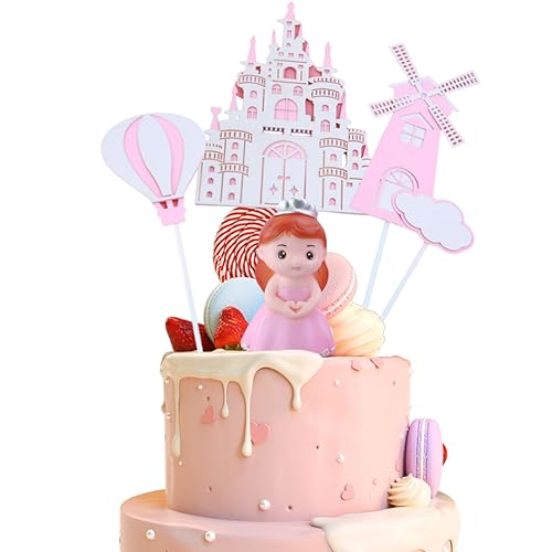 Cupcake Toppers Princess Cake Topper Alles Gute zum Geburtstag Schloss Kuchen -Dekoration Personalisierter Cupcake Topper für Babypartyzubehör 5pcs von dsbdrki