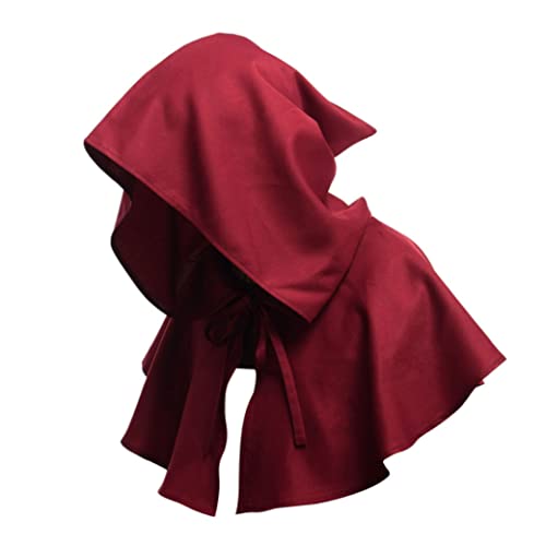 dsbdrki Halloween Hut Unisex Vintage Cowl Halloween Kostümversorgung Halloween Cosplay Hooded Cape Accessoire mittelalterliche Retro Cowl für Party 1PC Wine Red von dsbdrki