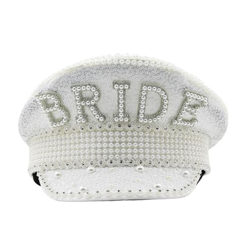 dsbdrki Hats Bride Hut einzigartige schillernde Henne Party Hut weißer Braut Kapitän Hut für Junggesellenparty Braut zu Geschenken Hochzeiten Accessoires von dsbdrki