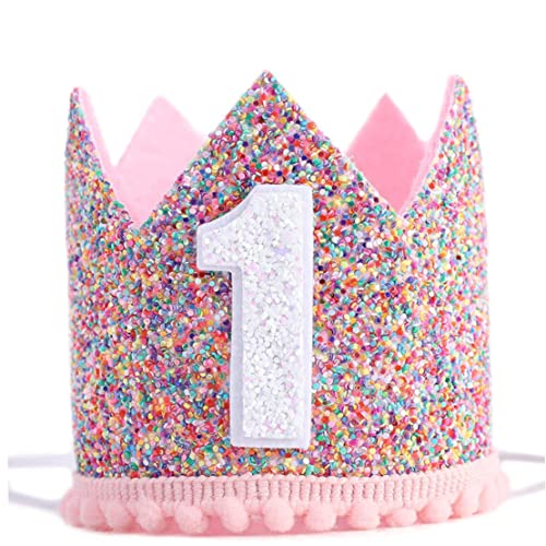 dsbdrki Party Hüte Baby Girls 1. Geburtstagsfeier Hut Verstellbares Sparkle Tiara Stirnbänder Babys Geburtstagsfoto -Requisiten von dsbdrki