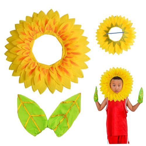 dsbdrki Party Hüte Sonnenblumenstirnband für Kinder 3pcs/Set 42 cm gelbes Seidentuch Sonnenblumen Kopfbedeckung Elastizität Band Funny Performance Requisiten Huthaube Sonnenblumenkopfhaube von dsbdrki