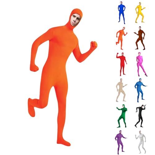 duaicnvow Halloween-Kostüme für Erwachsene, Damen, Herren, Zentai-Anzug, Unisex, lustig, offenes Gesicht, Ganzkörper-Anzug, Stretch, Spandex, einfarbig, Einteiler für Cosplay, Party von duaicnvow