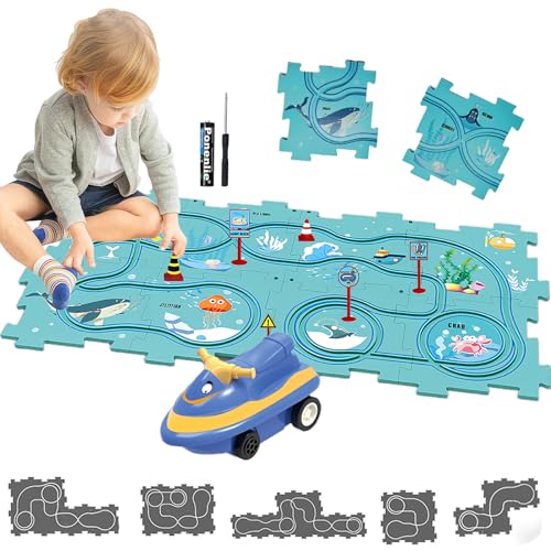 Auto Spielzeug Autorennbahn Spielzeugauto DIY-Puzzlebahn für Kinderspielzeug DIY-Route Cars Spielzeug Geschenkspiele für Kinder Spielzeug ab 2 3 4 5 6 Jahren (Ozean) von duoleey