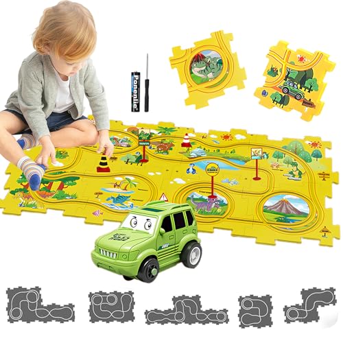 Auto Spielzeug Autorennbahn Spielzeugauto DIY-Puzzlebahn für Kinderspielzeug DIY-Route Cars Spielzeug Geschenkspiele für Kinder Spielzeug ab 2 3 4 5 6 Jahren (Dinosaurier) von duoleey