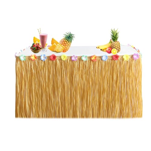 douyif Hawaii Tischröcke Karneval Tischrock Herbstdekor Tischrock Luau Tischröcke Mit Blumen Tischröcke für Hawaii Tropischen Strand BBQ Sommer Tiki Party Karneval Oktoberfest Tischdeko (Strohfarbe) von duoyif