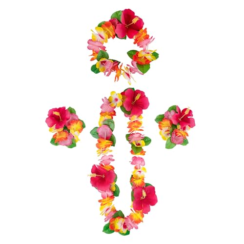 duoyif Hawaiiketten Hawaii Blumen kette Blumenketten Hawaiian Kette Haarband Armbänder Grasrock Party Kostüm Zubehör Blumenkette Für Cheerleading Geburtstags Karnevals Strandpartys (Rosen rot Q) von duoyif