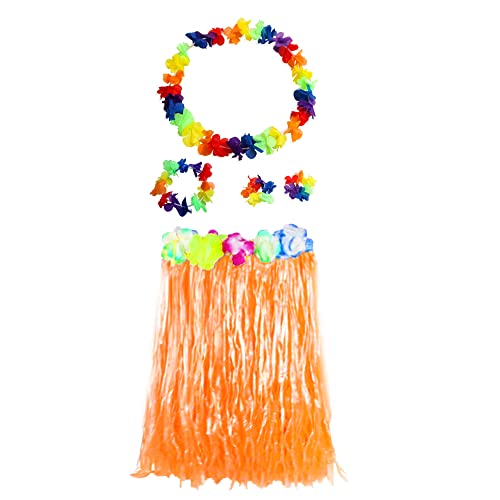 duoyif Party Hula Mit Blumenkette, Hawaiian Gras Hula Rock, Hawaii Party Kostüm Set, Grasröcke Für Cheerleading Mottopartys Geburtstagsfeiern Halloween-Partys Karnevalspartys, 60 Cm (Orange) von duoyif