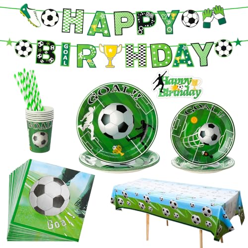 dusaniyali 63Stück Fussball Geburtstag Deko Partygeschirr Set, Jungen Fußball Party Dekorationen Geburtstagsparty,Happy Birthday Banner, Pappteller, Pappbecher, Toppers, Strohhalme dusaniyali 63Stück Fussball Geburtstag Deko Partygeschirr Set, Jungen Fußball Party Dekorationen Geburtstagsparty,Happy Birthday Banner, Pappteller, Pappbecher, Toppers, Strohhalme von dusaniyali
