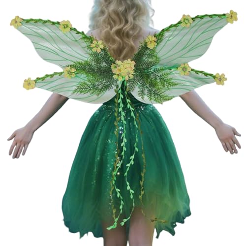 dzqad Schmetterlingsflügel, Rollenspiel Schmetterlingsflügel Mit 3D Blüten und Blättern, Kreatives Zubehör für Verkleidung als Fee zu Karneval Halloween von dzqad